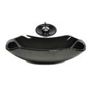 Cuba de vidro abaulada 51cm preto + valvula + torneira cascata