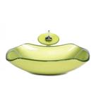 Cuba de vidro abaulada 51cm verde oliva + valvula + torneira cascata