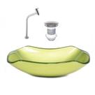 Cuba de vidro abaulada 51cm verde oliva + valvula + torneira
