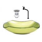 Cuba de vidro abaulada 51cm verde oliva + valvula + torneira preta Cuba de vidro abaulada 51cm verde oliva + valvula + torneira preta