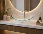 Cuba de Vidro Apoio Incolor Oval Glass Mosaic Transparente Cuba de Vidro Apoio Incolor Oval Glass Mosaic Transparente