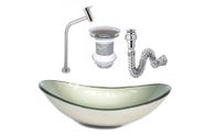 Cuba de vidro oval 47cm champanhe + válvula click + torneira de metal + sifao Cuba de vidro oval 47cm champanhe + válvula click + torneira de metal + sifao