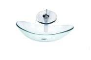 Cuba de vidro oval 47cm jateada + valvula + torneira cascata