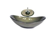 Cuba de vidro oval 47cm ouro envelhecido + valvula + torneira cascata