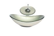 Cuba de vidro oval 55cm champanhe + valvula + torneira cascata