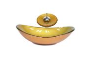 Cuba de vidro oval 55cm dourado real + valvula + torneira cascata