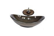 Cuba de vidro oval 55cm marrom + valvula + torneira cascata