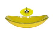 Cuba de vidro oval chanfrada 46cm amarela + valvula + torneira cascata Cuba de vidro oval chanfrada 46cm amarela + valvula + torneira cascata