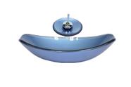 Cuba de vidro oval chanfrada 46cm azul + valvula + torneira cascata