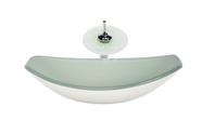 Cuba de vidro oval chanfrada 46cm branca + valvula + torneira cascata