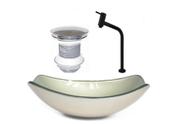 Cuba de vidro oval chanfrada 46cm champanhe + valvula + torneira metal preta