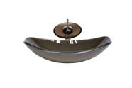 Cuba de vidro oval chanfrada 46cm marrom + valvula + torneira cascata