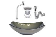Cuba de vidro oval chanfrada 46cm ouro envelhecido + valvula + torneira + sifao