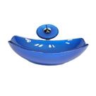 Cuba de vidro oval chanfrada 51cm azul escuro + valvula + torneira cascata Cuba de vidro oval chanfrada 51cm azul escuro + valvula + torneira cascata