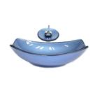 Cuba de vidro oval chanfrada 51cm azul + valvula + torneira cascata Cuba de vidro oval chanfrada 51cm azul + valvula + torneira cascata
