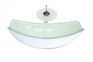 Cuba de vidro oval chanfrada 51cm branca + valvula + torneira cascata Cuba de vidro oval chanfrada 51cm branca + valvula + torneira cascata