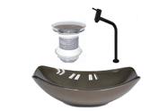 Cuba de vidro oval chanfrada 51cm marrom + valvula + torneira preta