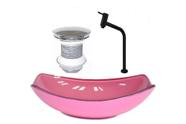 Cuba de vidro oval chanfrada 51cm rosa + valvula + torneira preta