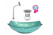 Cuba de vidro oval chanfrada 51cm verde + valvula click + torneira metal Cuba de vidro oval chanfrada 51cm verde + valvula click + torneira metal
