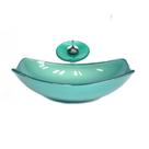 Cuba de vidro oval chanfrada 51cm verde + valvula + torneira cascata