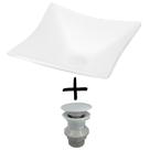 Cuba de Vidro Quadrada 30cm + Válvula Click Inteligente inclusa p/ Banheiros e Lavabos - Acabamento Fosco