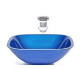 Cuba de vidro quadrada 35cm azul escuro + valvula click