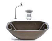 Cuba de vidro quadrada 35cm marrom + valvula + torneira metal