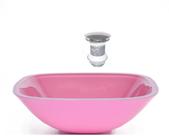Cuba de vidro quadrada 35cm rosa + valvula click