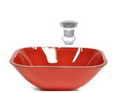 Cuba de vidro quadrada 35cm vermelho ferrari + valvula click