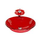 Cuba de vidro redonda 35cm vermelho ferrari + valvula + torneira cascata