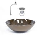 Cuba de vidro redonda 42cm marrom + valvula + torneira cromada