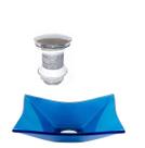 Cuba de vidro retangular 39cm azul escuro + valvula click