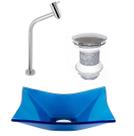 Cuba de vidro retangular 39cm azul escuro + valvula click + torneira