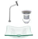 Cuba de vidro retangular 39cm jateada + valvula click + torneira