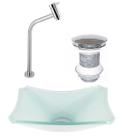 Cuba de vidro retangular chanfrada 37cm branco + válvula click + torneira