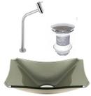 Cuba de vidro retangular chanfrada 37cm champanhe + válvula click + torneira Cuba de vidro retangular chanfrada 37cm champanhe + válvula click + torneira