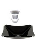 Cuba de vidro retangular chanfrada 37cm preto + válvula click
