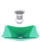 Cuba de vidro retangular chanfrada 37cm verde + válvula click