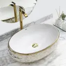Cuba Dourada Oval Luxo Lavabo Banheiro 62x42cm