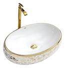 Cuba Dourada Oval Luxo Lavabo Banheiro 62x42cm