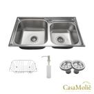 Cuba Dupla 78x43 Inox Escovado Gourmet C/ Acessórios