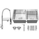 Cuba Dupla Aço Inox Torneira Flexível Gourmet Cozinha Prata