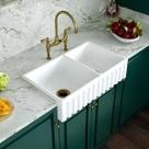 Cuba Dupla Cozinha Farm Sink Romana 77 Cm Estilo Fazenda Avental - Branco