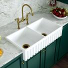 Cuba Dupla Cozinha Farm Sink Romana 87 Cm Estilo Fazenda Avental - Branco
