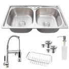 Cuba Dupla Cozinha Gourmet Inox 304 + Kit E Torneira Gourmet