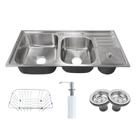 Cuba dupla de cozinha produzida em aço inox 304 com kit - cac0008-c