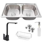 Cuba dupla escovada inox 304 com torneira preta monocomando