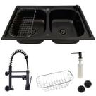 Cuba Dupla Gourmet Aço Inox Black + Torneira De Parede Preta