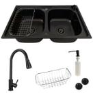 Cuba dupla gourmet aço inox black +torneira extensível preta