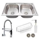 Cuba dupla gourmet aço inox escovado com torneira de parede